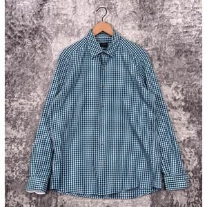 Ermenegildo Zegna Shirt Large Mens Green Check Plaid Button Down Long Sleeve